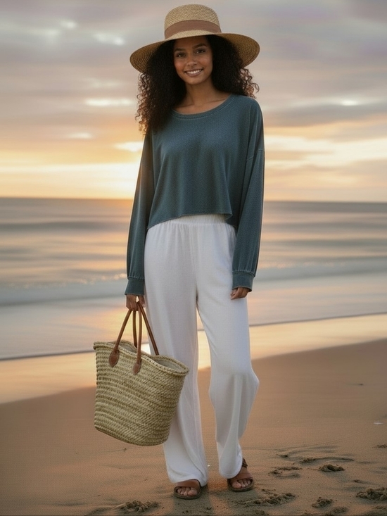 Peach Love California Tops - Peach Love Teal Oversized Crop Sweatshirt